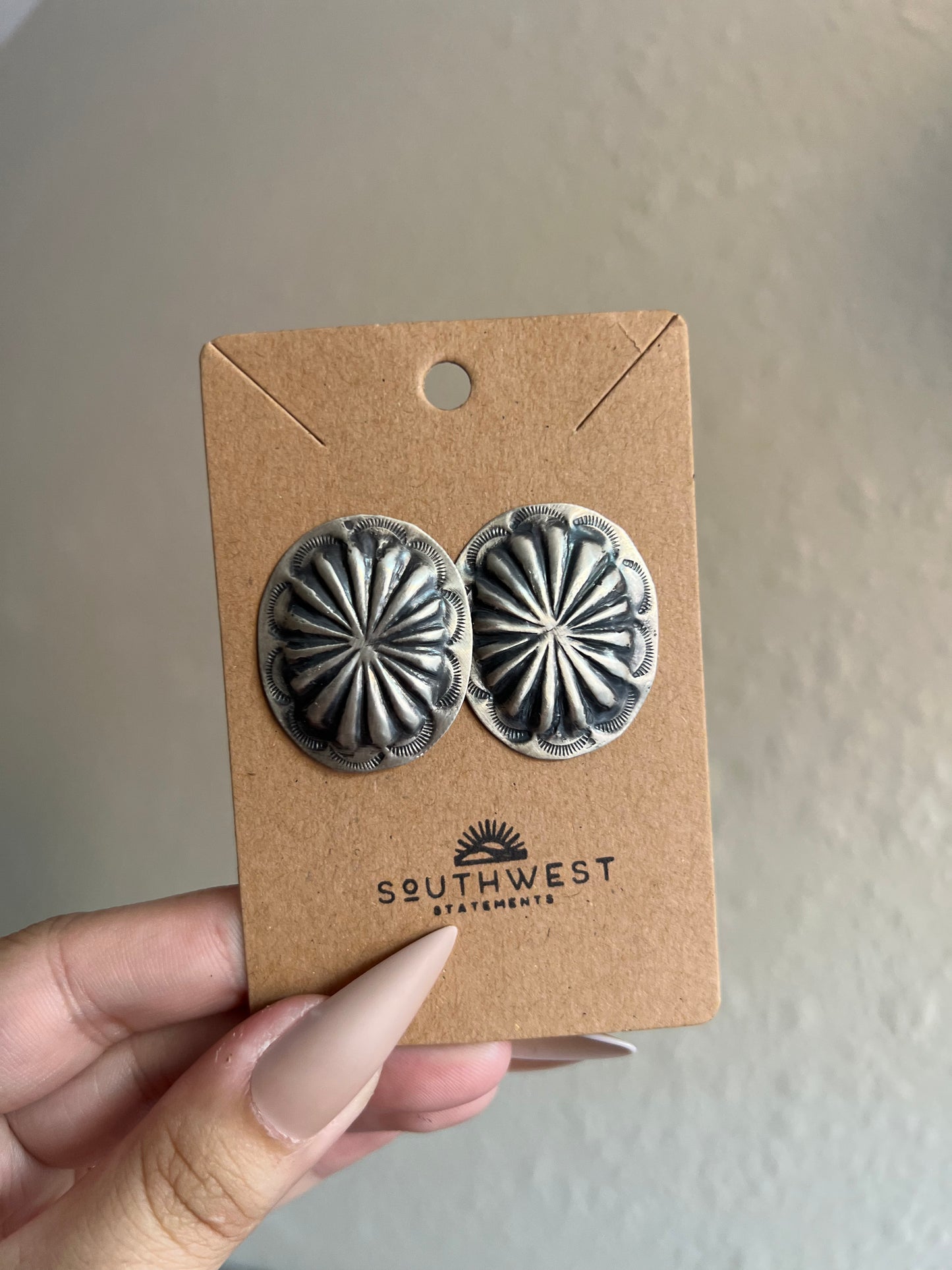 Hand Stamped Concho Stud Earrings