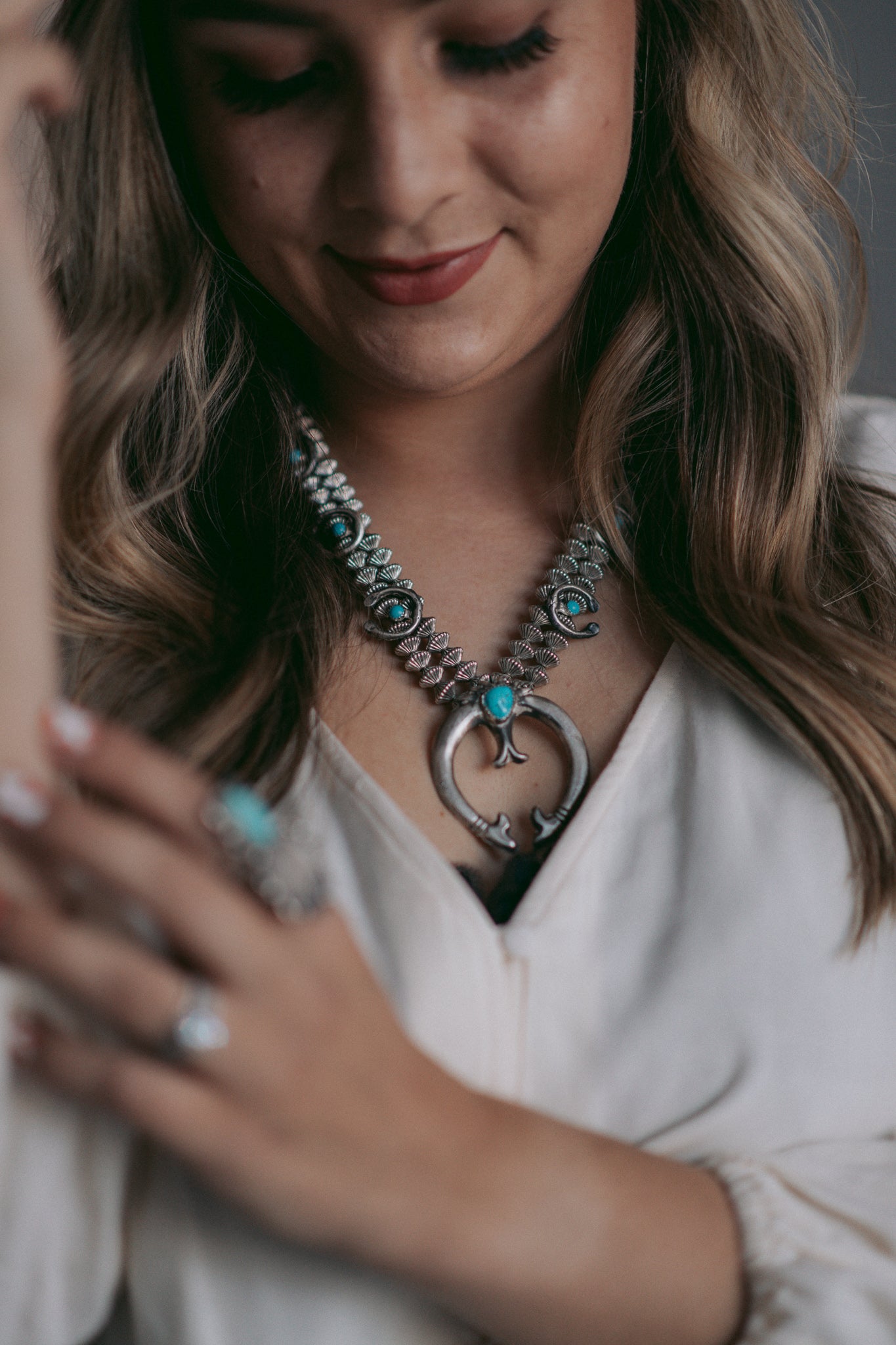 Turquoise Squash Blossom Necklace with Earrings Set