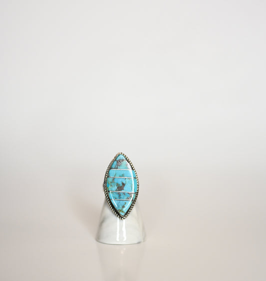 Large Almond Kingman Turquoise Ring | Size 8