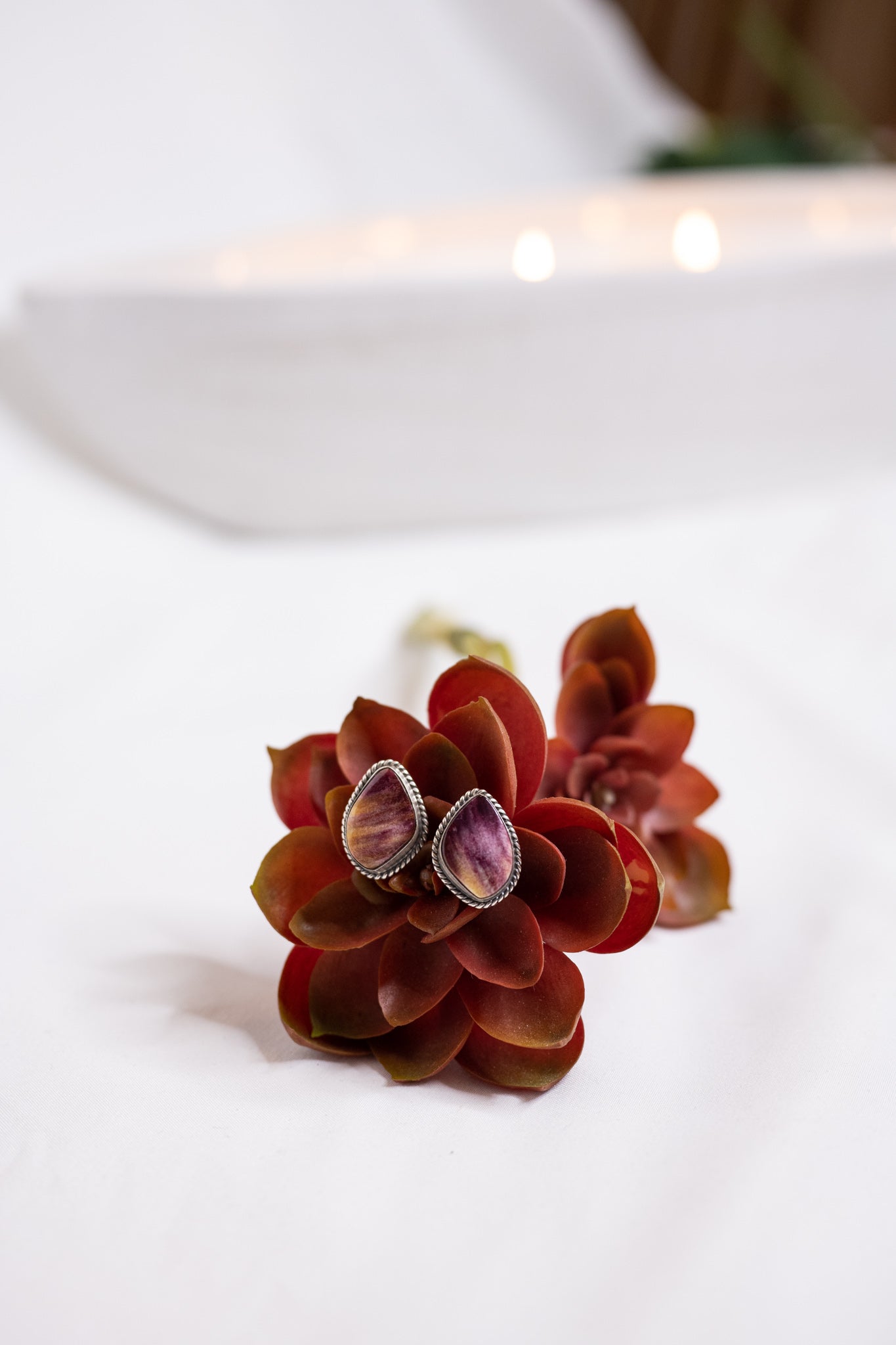 Purple Spiny Oyster Stud Earrings