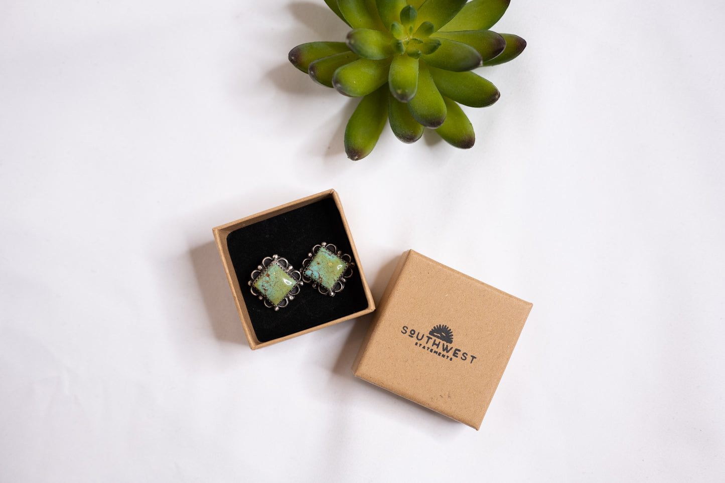 Square Royston Turquoise Stud Earrings