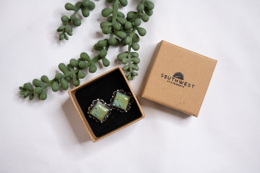 Square Royston Turquoise Stud Earrings