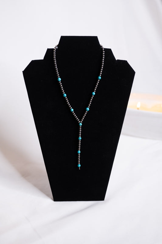 Navajo Pearl and Sleeping Beauty Turquoise Bead Lariat Necklace