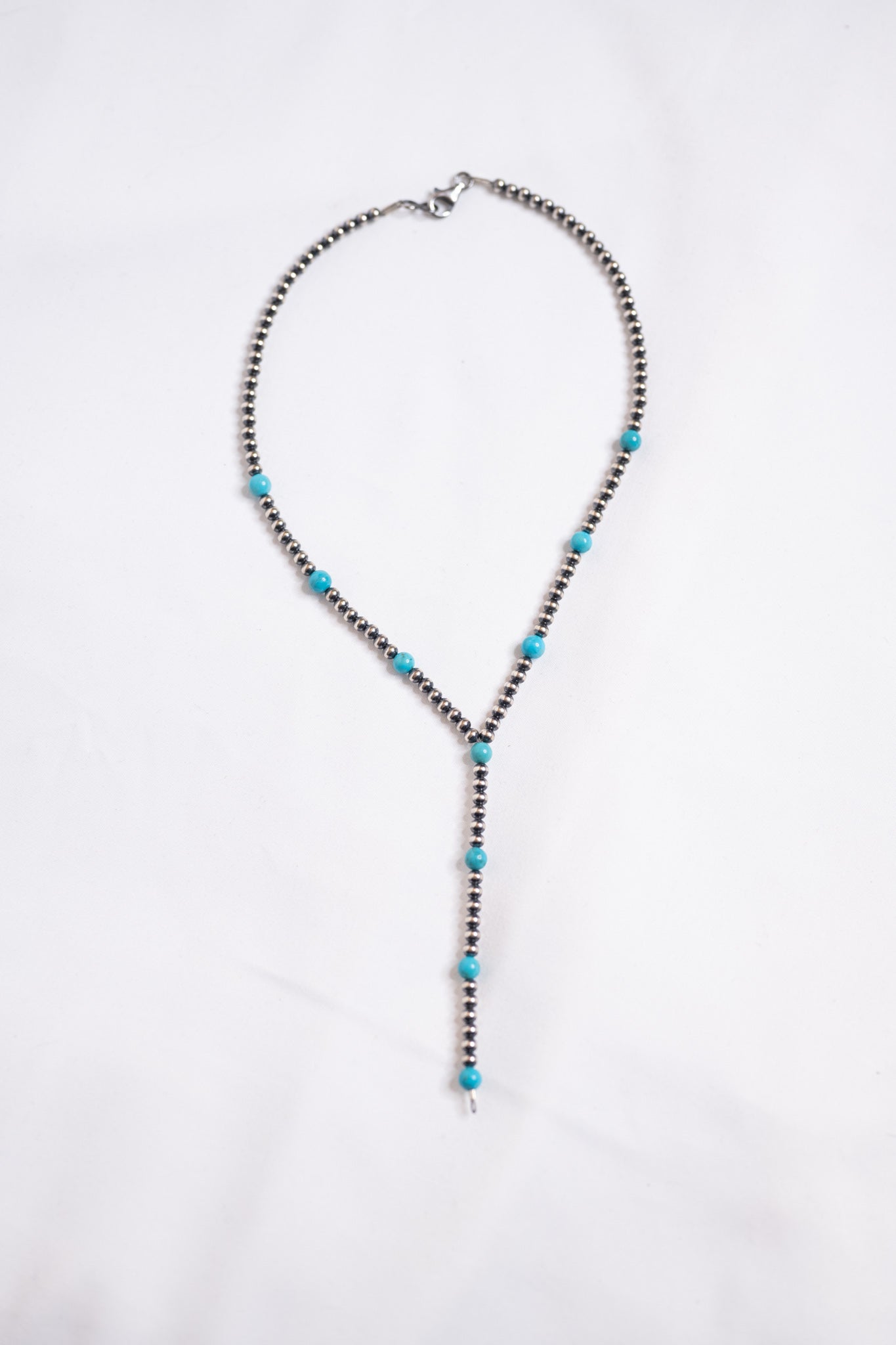 Navajo Pearl and Sleeping Beauty Turquoise Bead Lariat Necklace