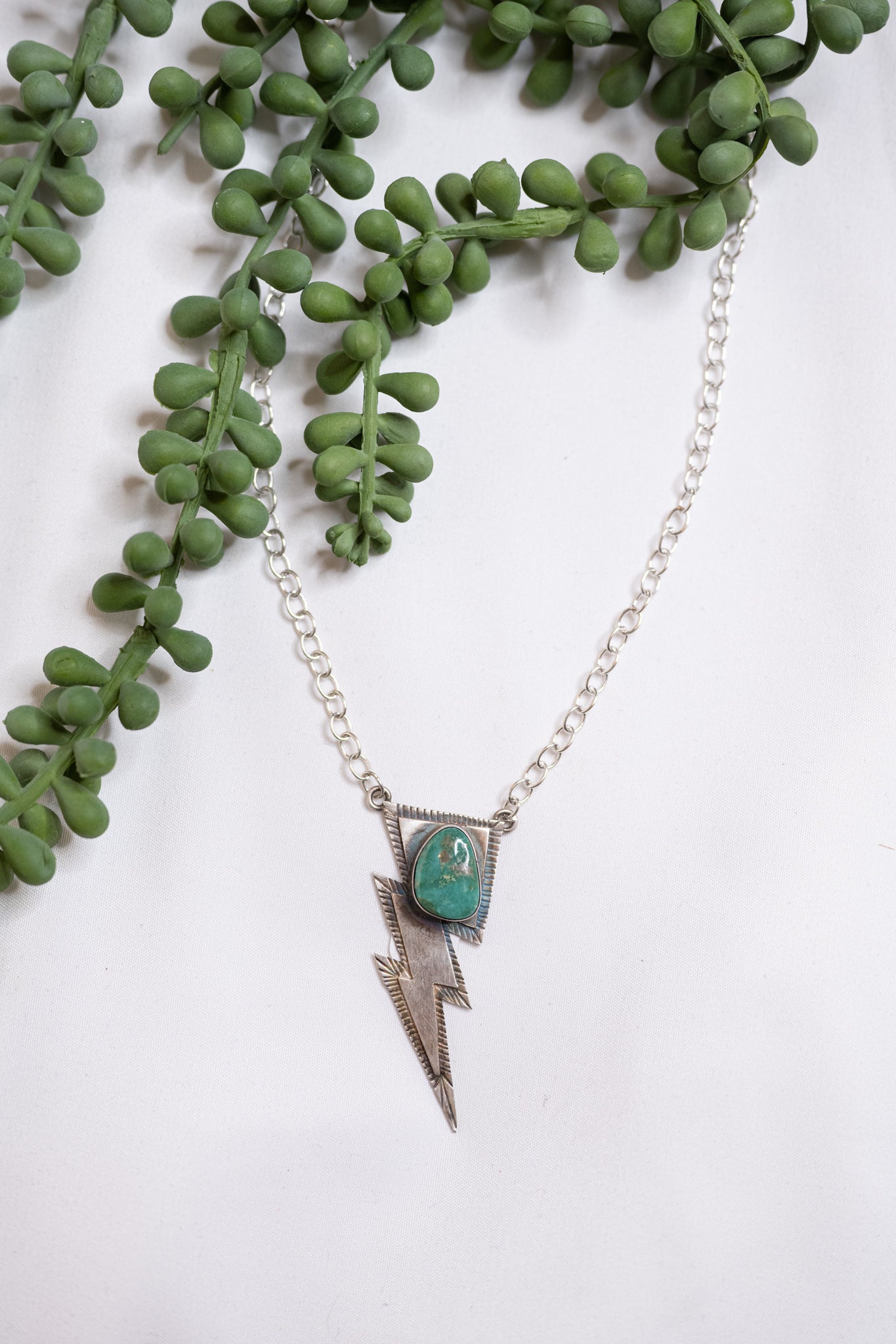 Lightening Bolt Turquoise Chain Necklace