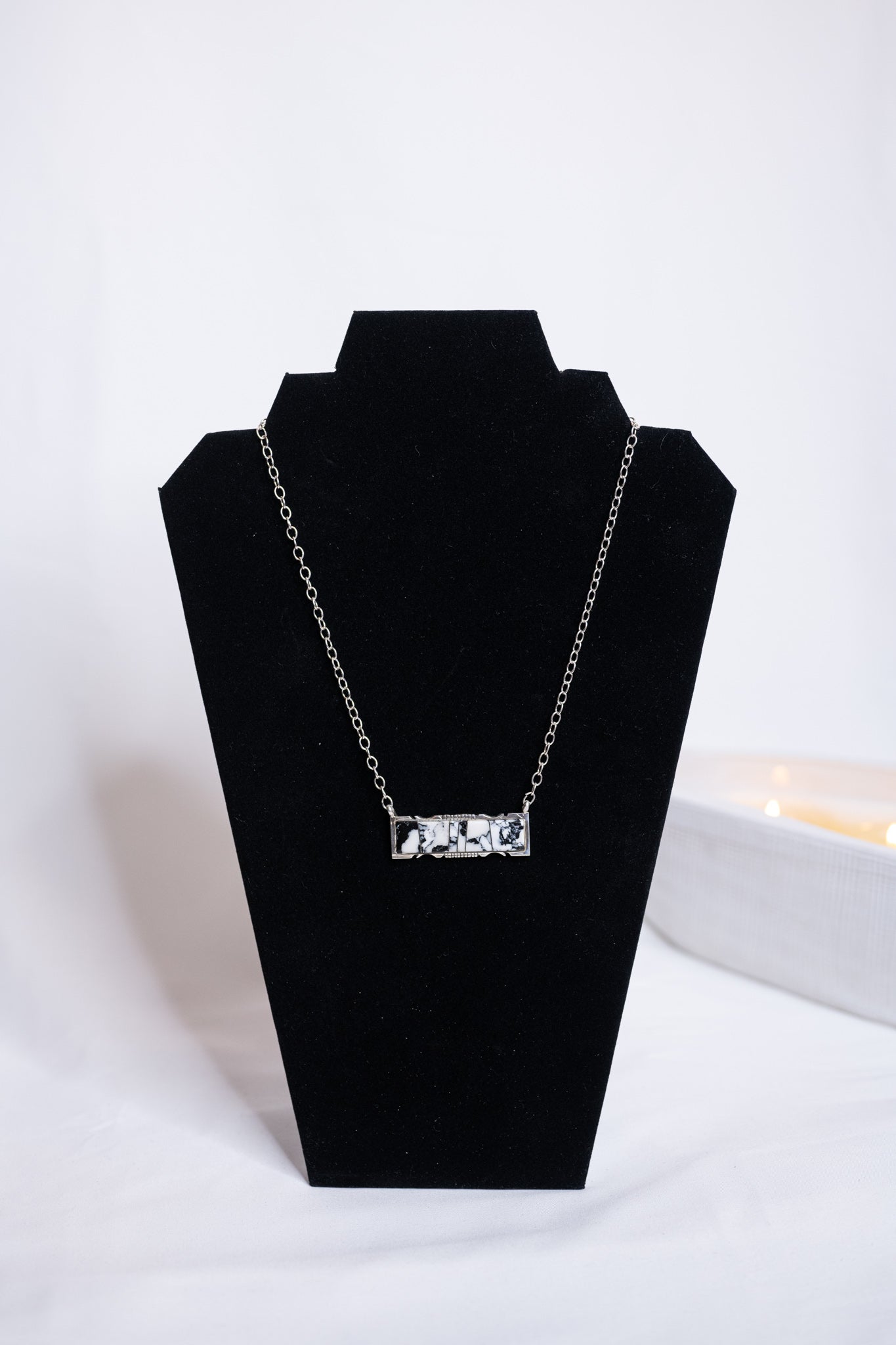 White Buffalo Bar Necklace | Adjustable Chain