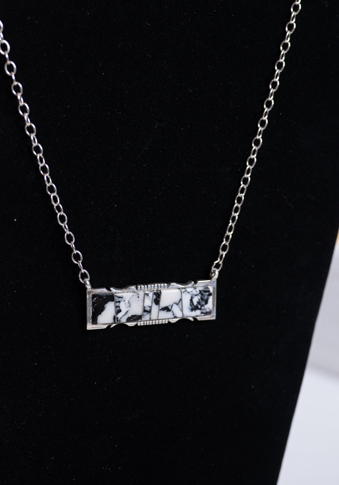 White Buffalo Bar Necklace | Adjustable Chain