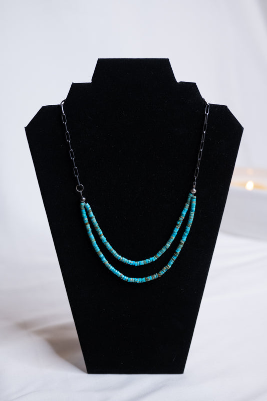 Turquoise Bead and Chain Link Necklace