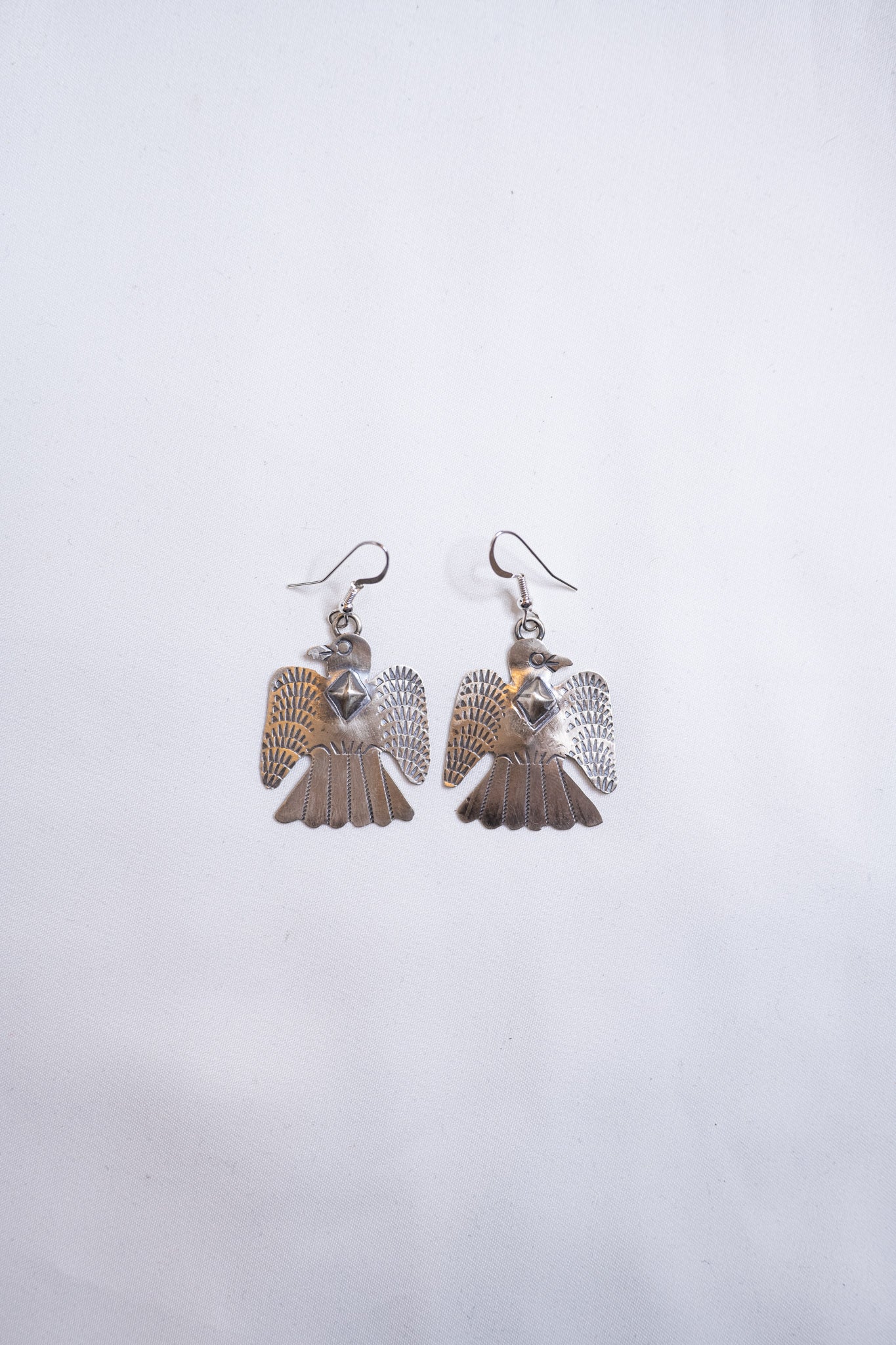 Silver Hand Stamped Thunderbird Earrings