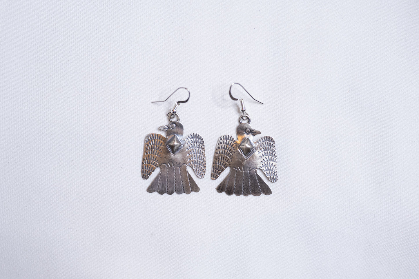 Silver Hand Stamped Thunderbird Earrings