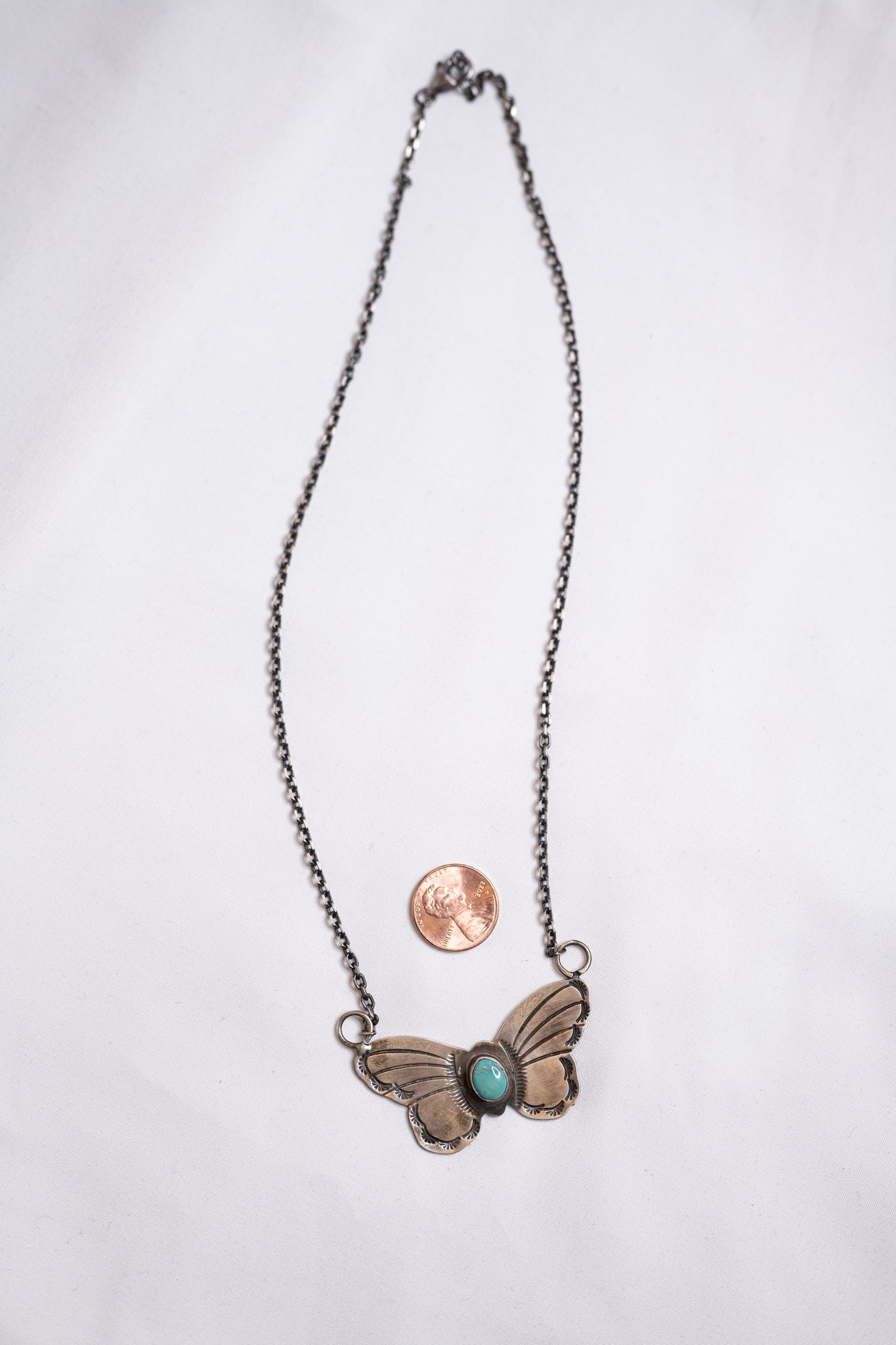 Butterfly and Turquoise Chain Necklace
