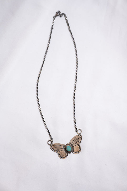 Butterfly and Turquoise Chain Necklace