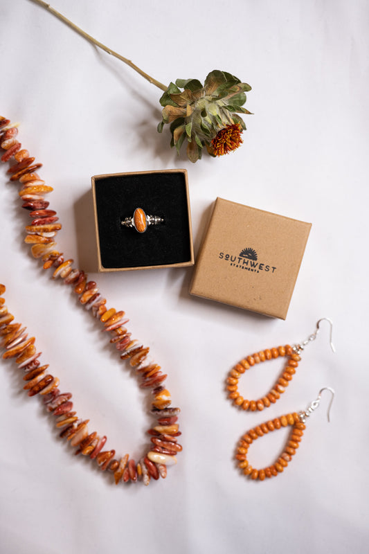 Orange Spiny Oyster Bead Drop Earrings