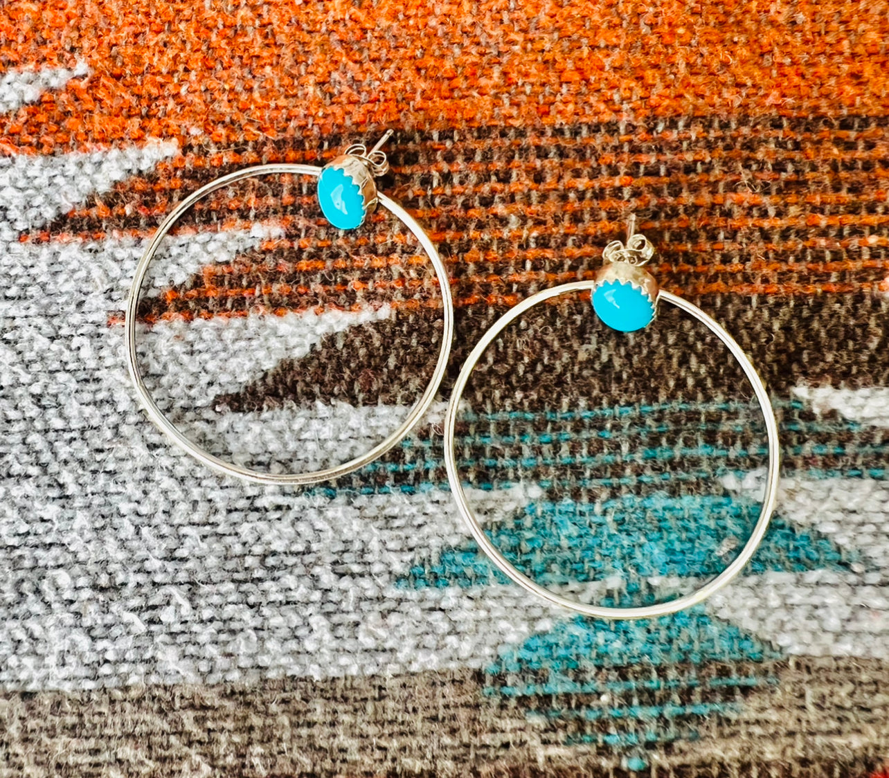 Sleeping Beauty Turquoise Silver Hoop Earrings