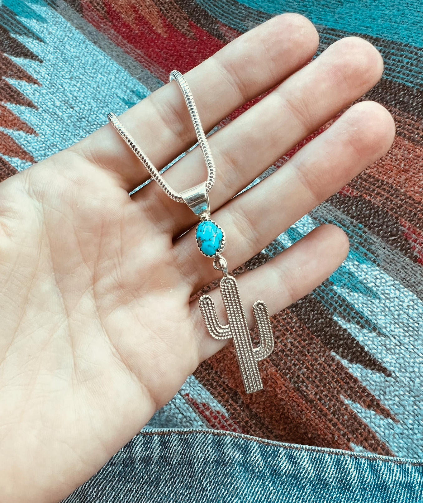 Turquoise Cactus Pendant Necklace