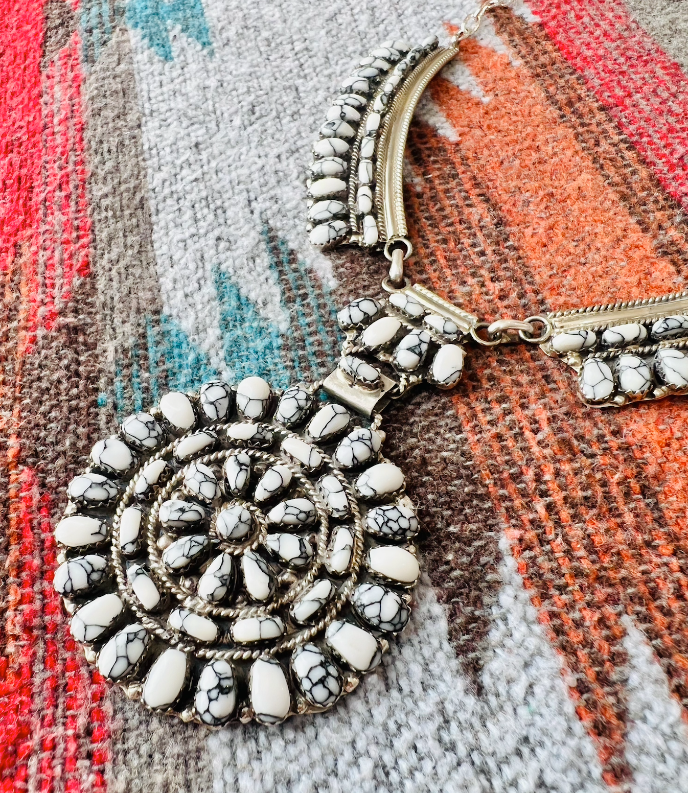 Handmade Navajo White Buffalo Cluster Necklace