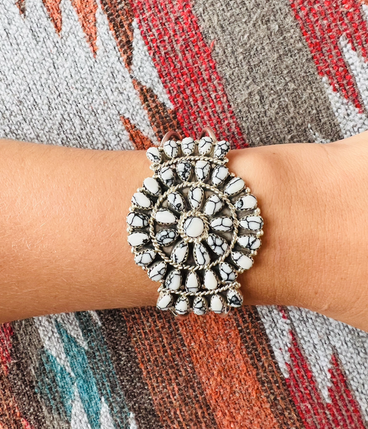 White Buffalo Cluster Cuff Bracelet