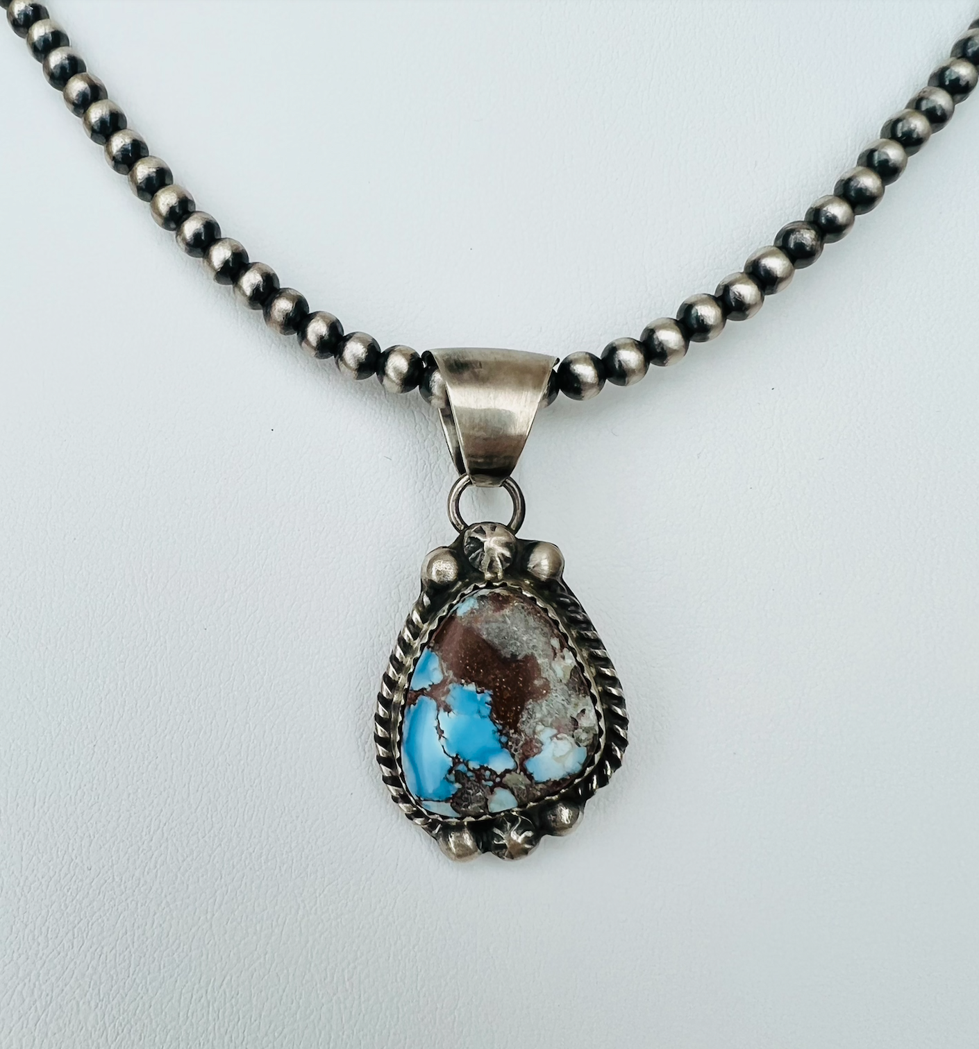 Golden Hills Turquoise Pendant Necklace with 16" Navajo Pearl Chain