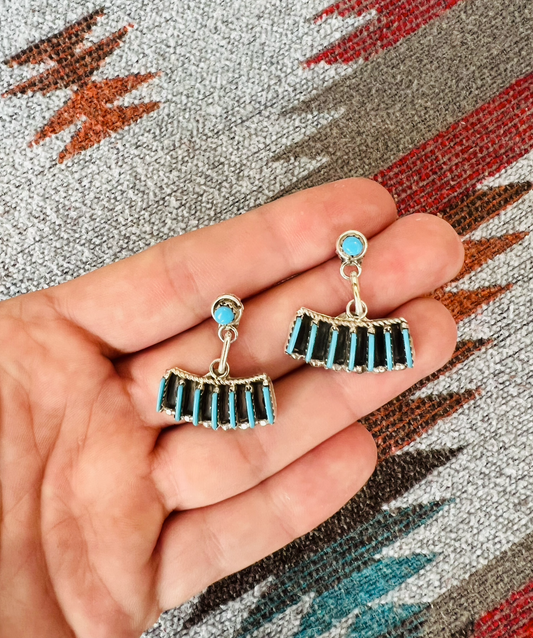 Handmade Zuni Drop Turquoise Earrings