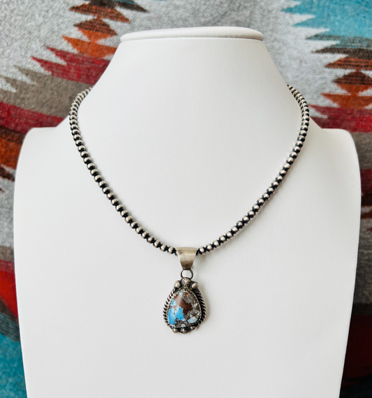 Golden Hills Turquoise Pendant Necklace with 16" Navajo Pearl Chain