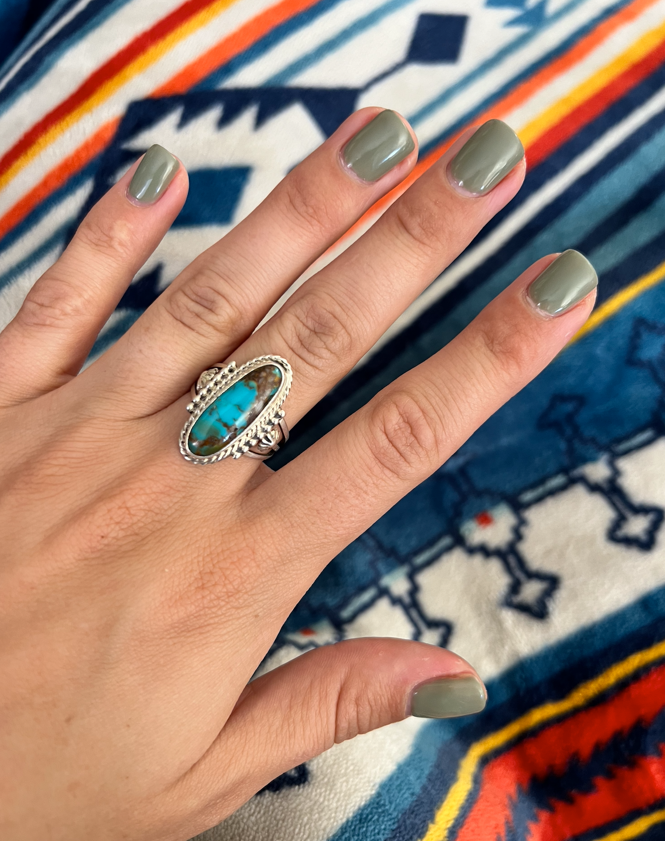 Handmade Navajo Turquoise Ring | Size 8.5