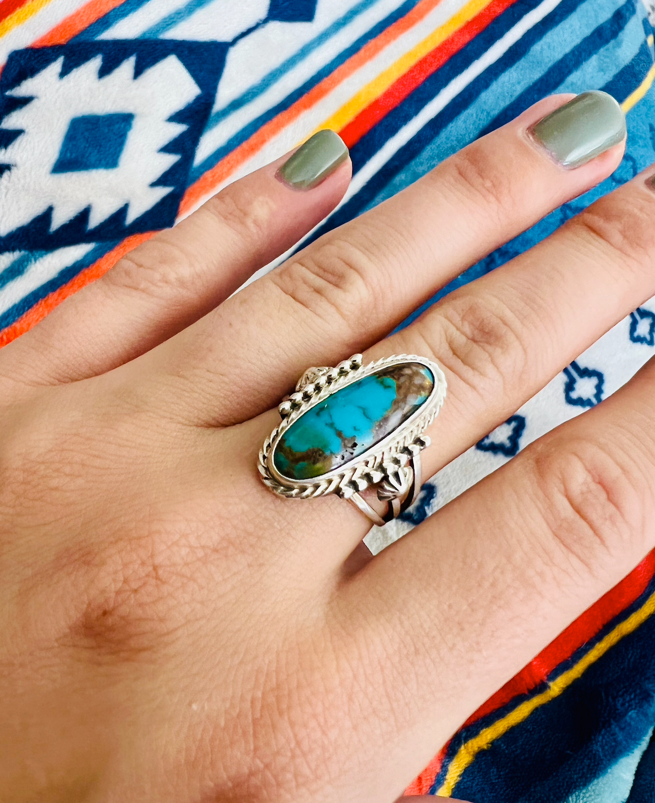 Handmade Navajo Turquoise Ring | Size 8.5