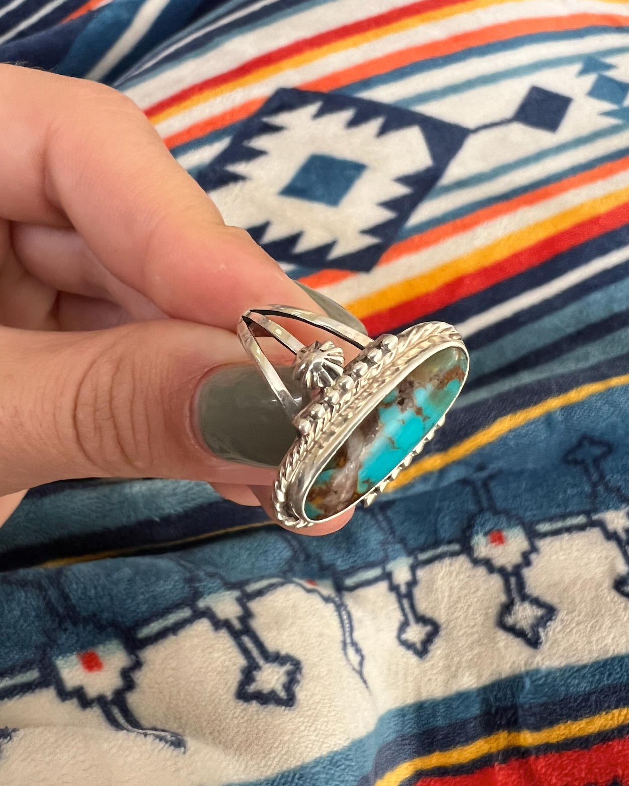 Handmade Navajo Turquoise Ring | Size 8.5