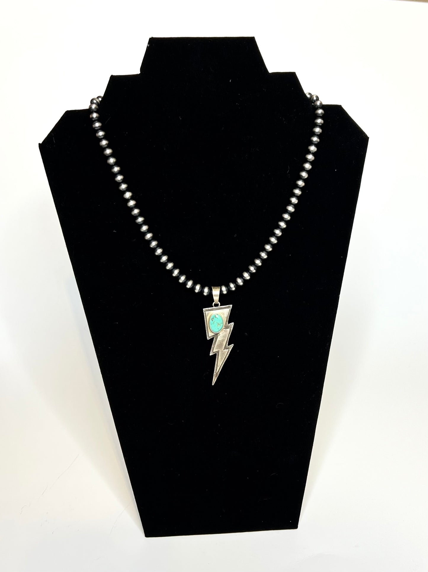 Lightening Bolt and Turquoise Pendant