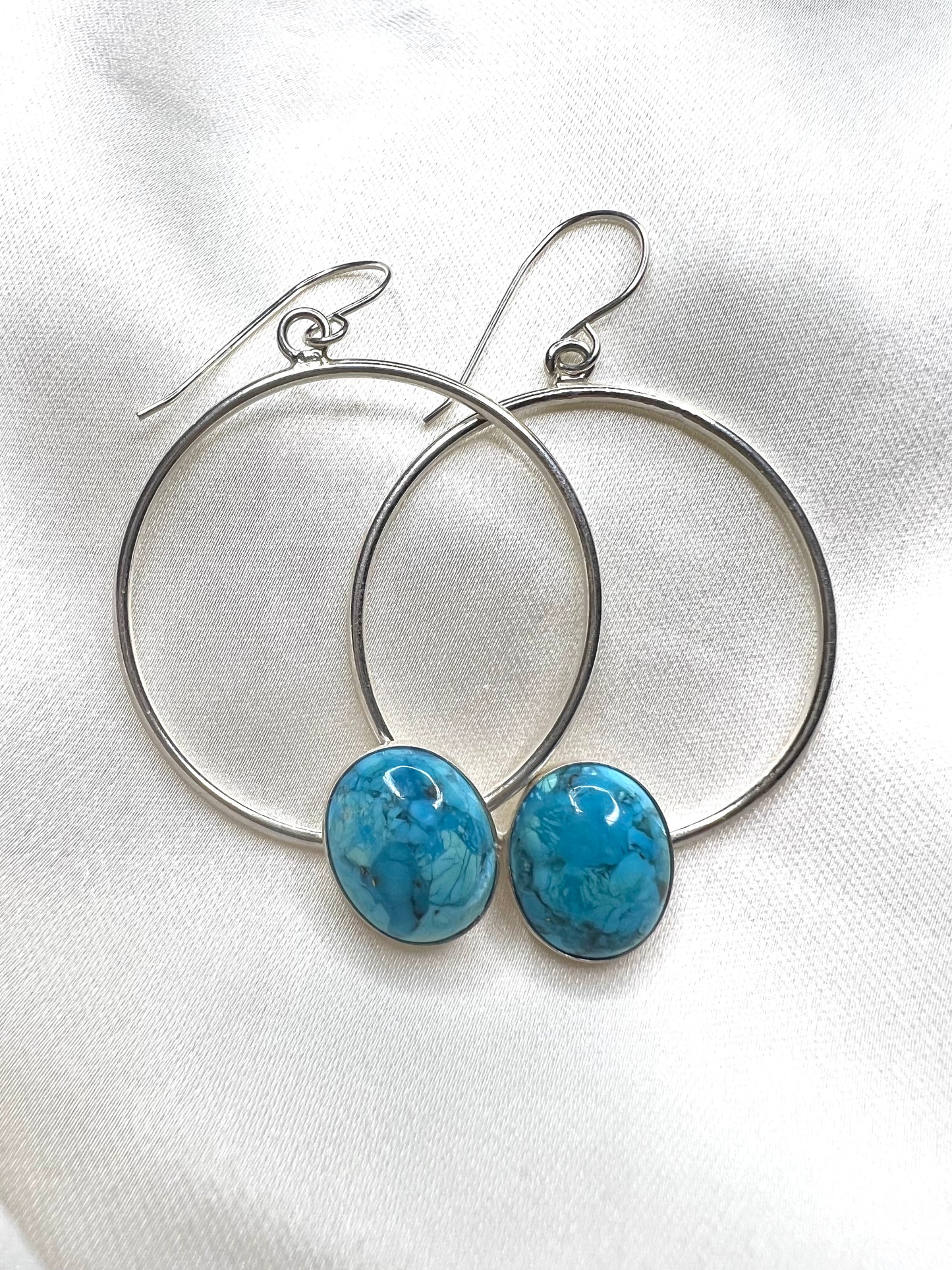 Silver Hoop Earrings with Kingman Turquoise