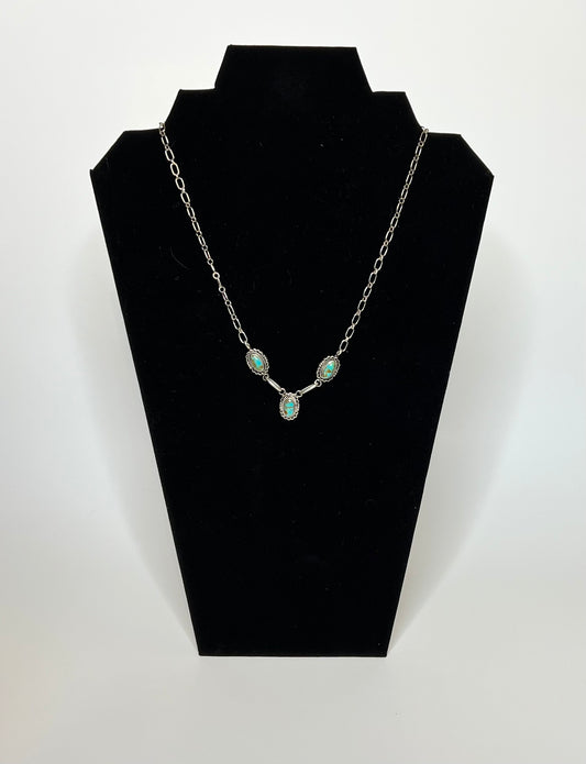 Three Stone Turquoise Adjustable Chain Necklace