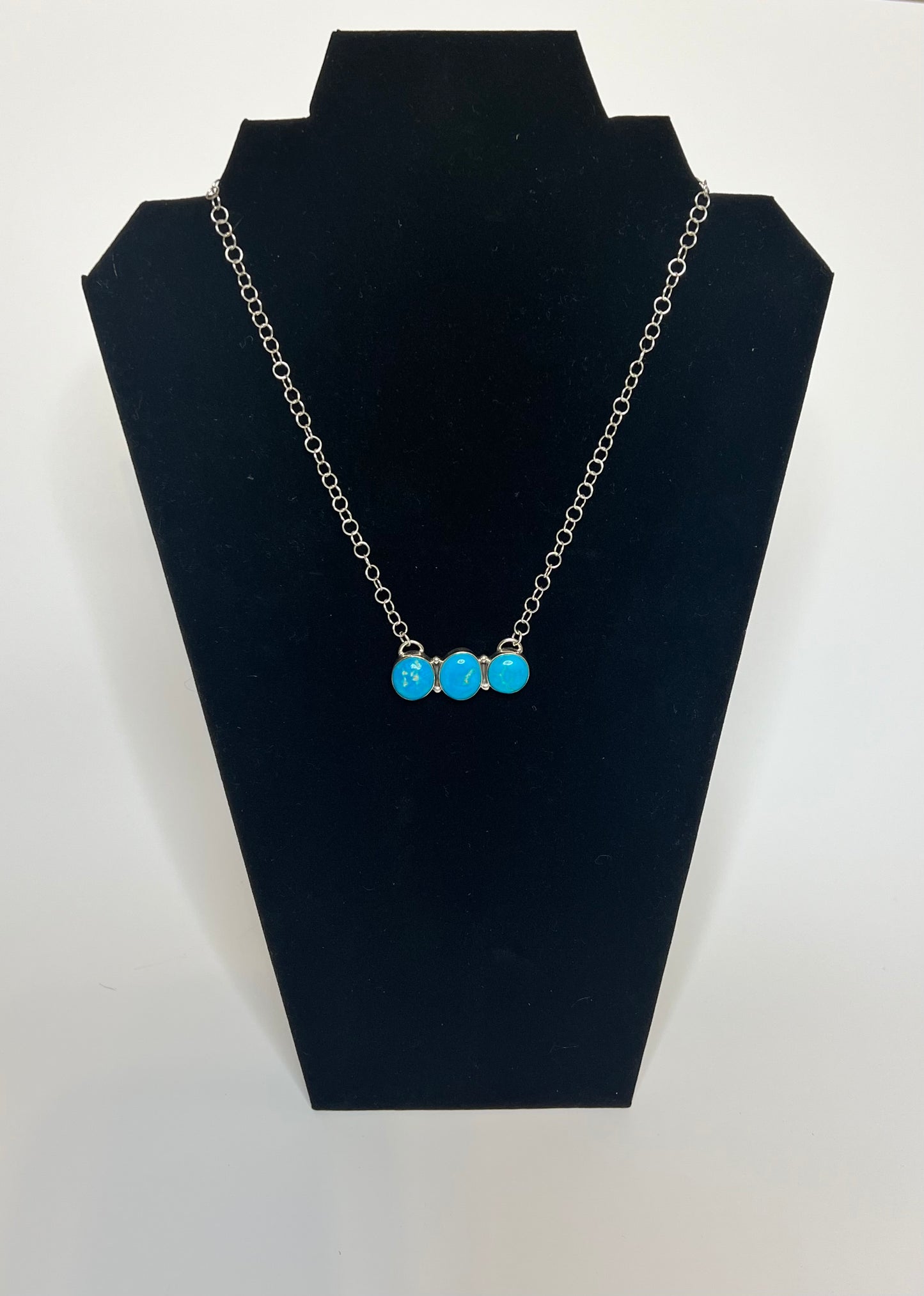 Three Stone Turquoise Adjustable Necklace