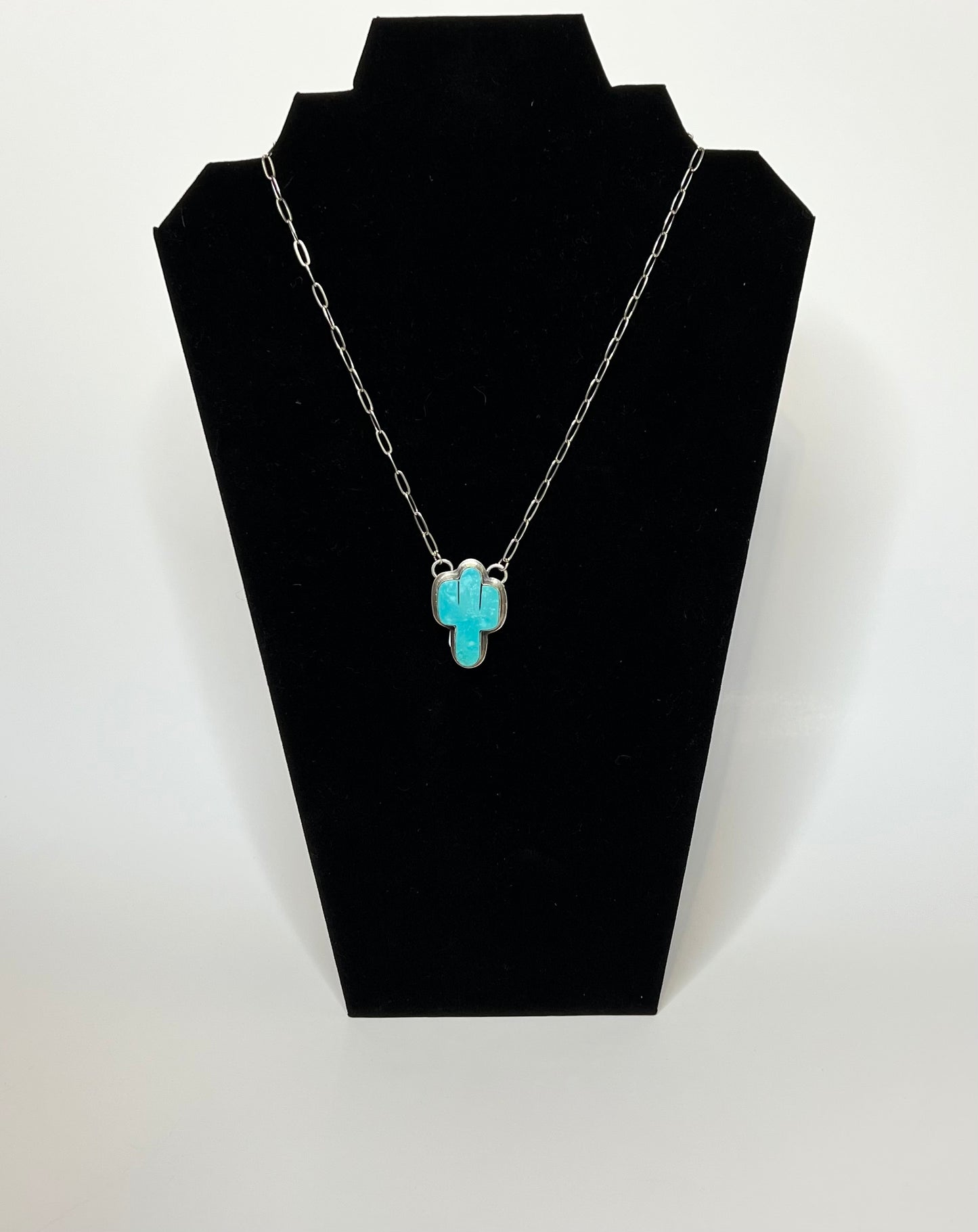 Turquoise Cactus Pendant Chain Necklace