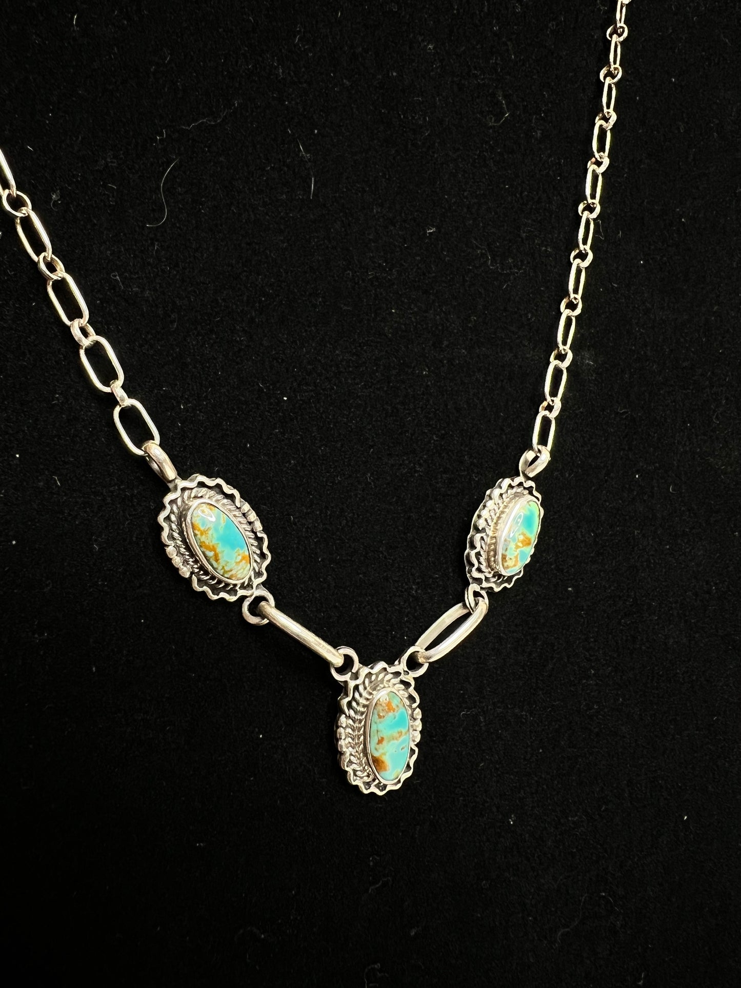 Three Stone Turquoise Adjustable Chain Necklace