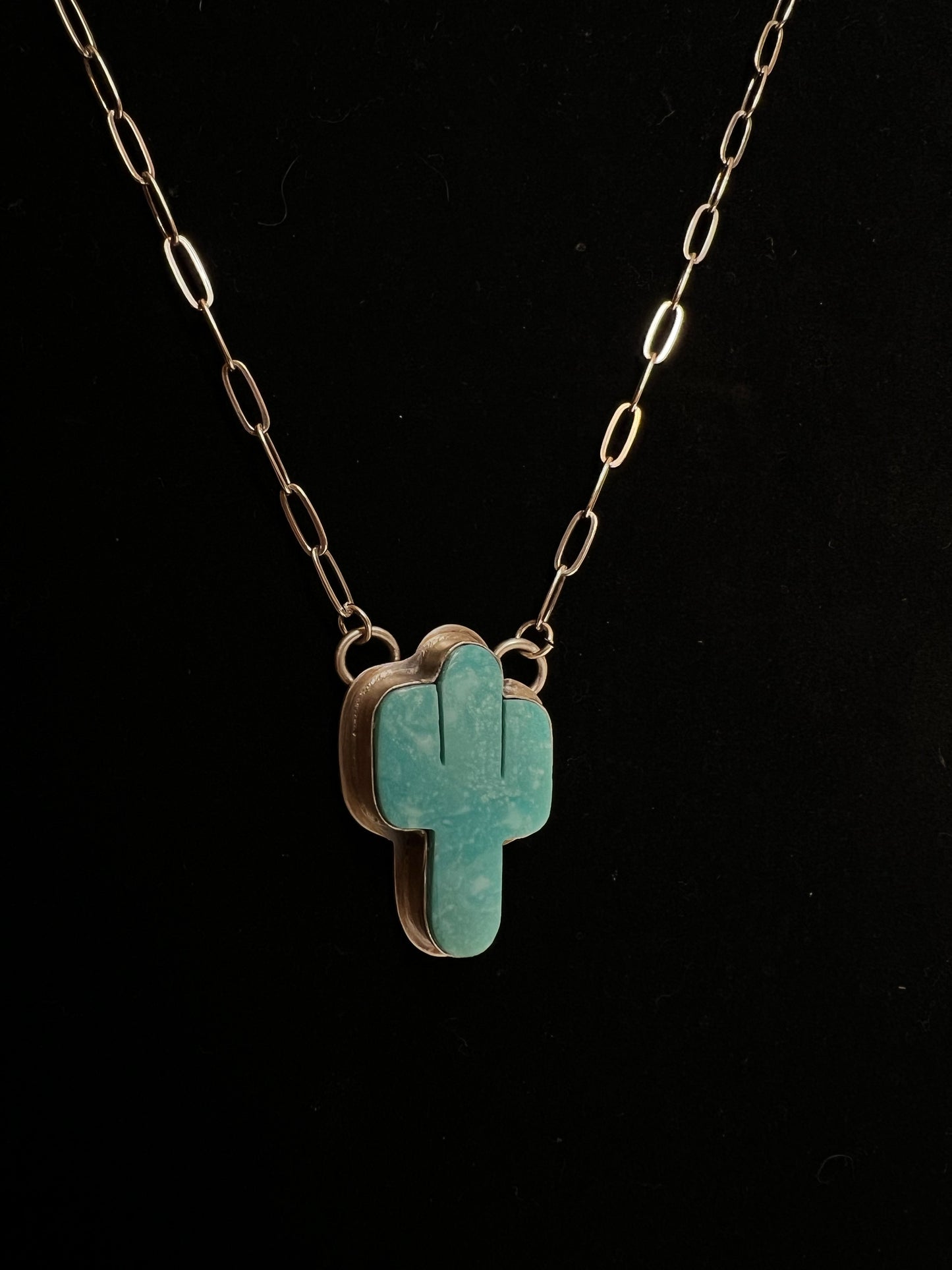 Turquoise Cactus Pendant Chain Necklace