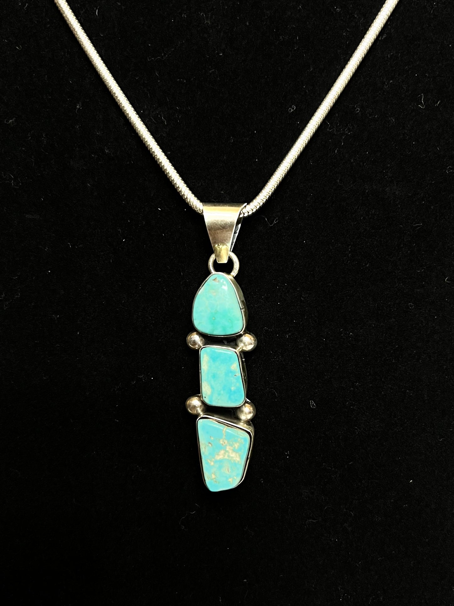 Three Stone Turquoise Pendant Necklace