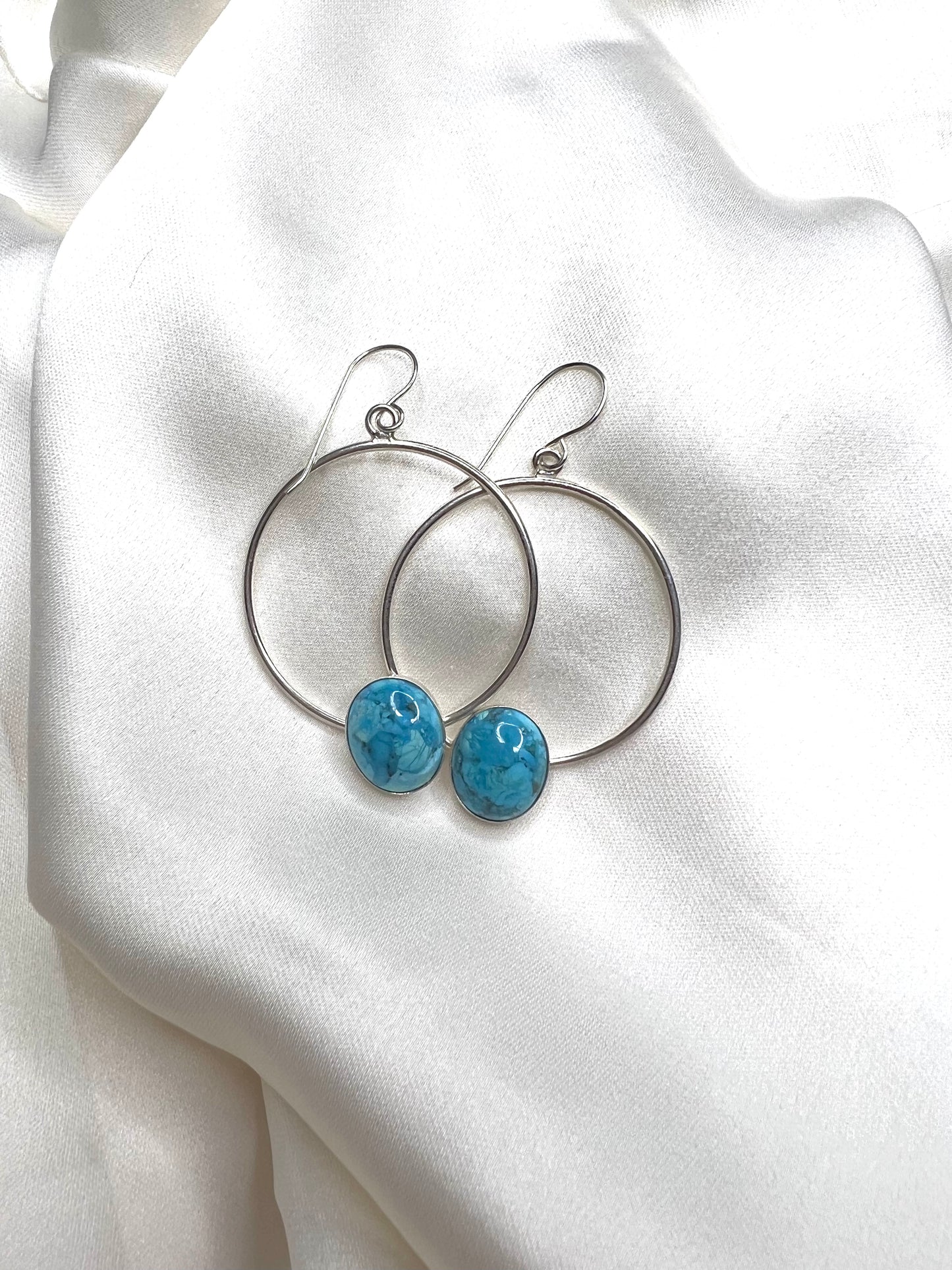 Silver Hoop Earrings with Kingman Turquoise