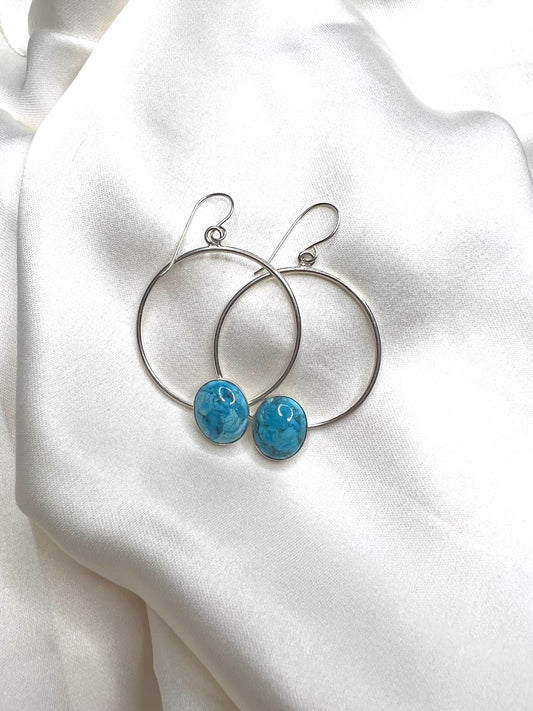 Silver Hoop Earrings with Kingman Turquoise