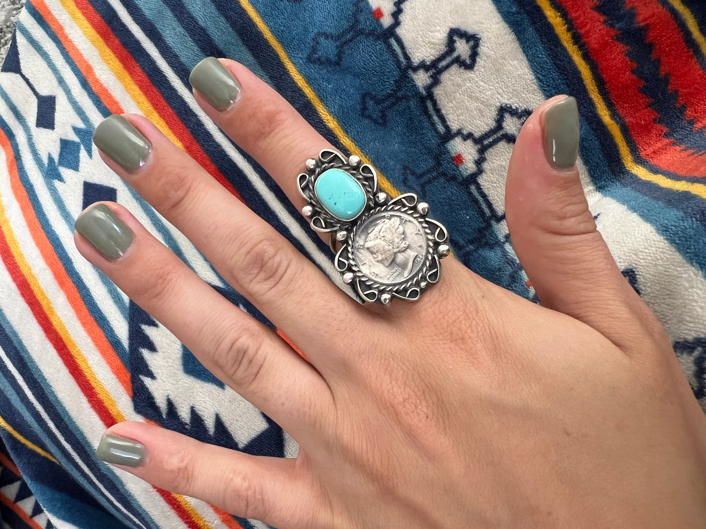 Vintage Coin Ring with Turquoise