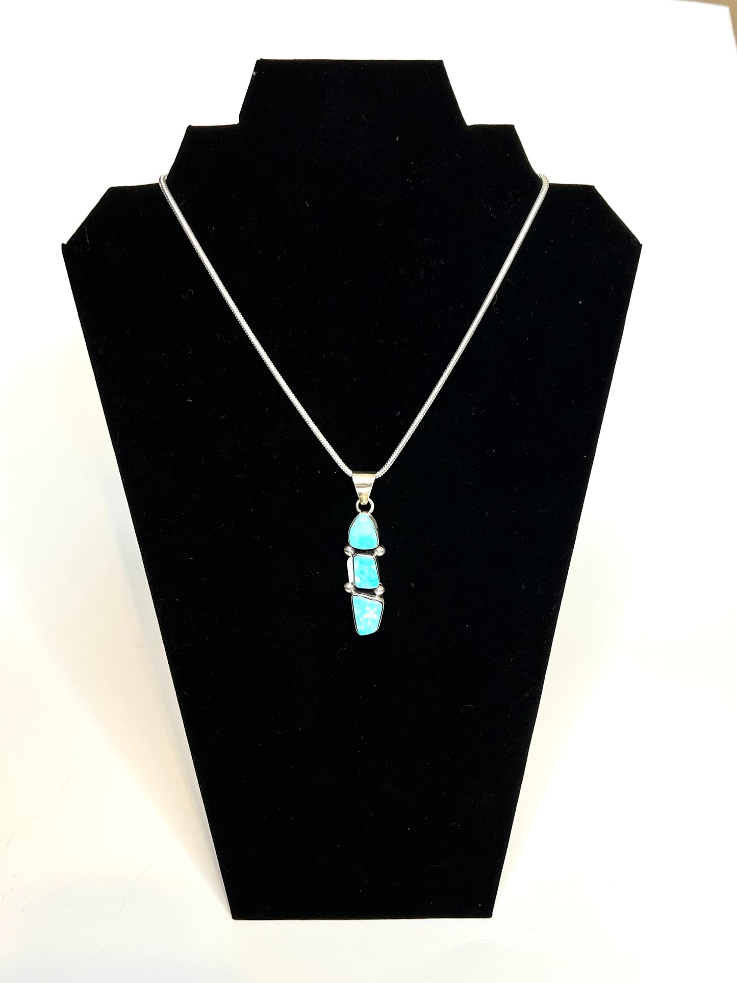 Three Stone Turquoise Pendant Necklace