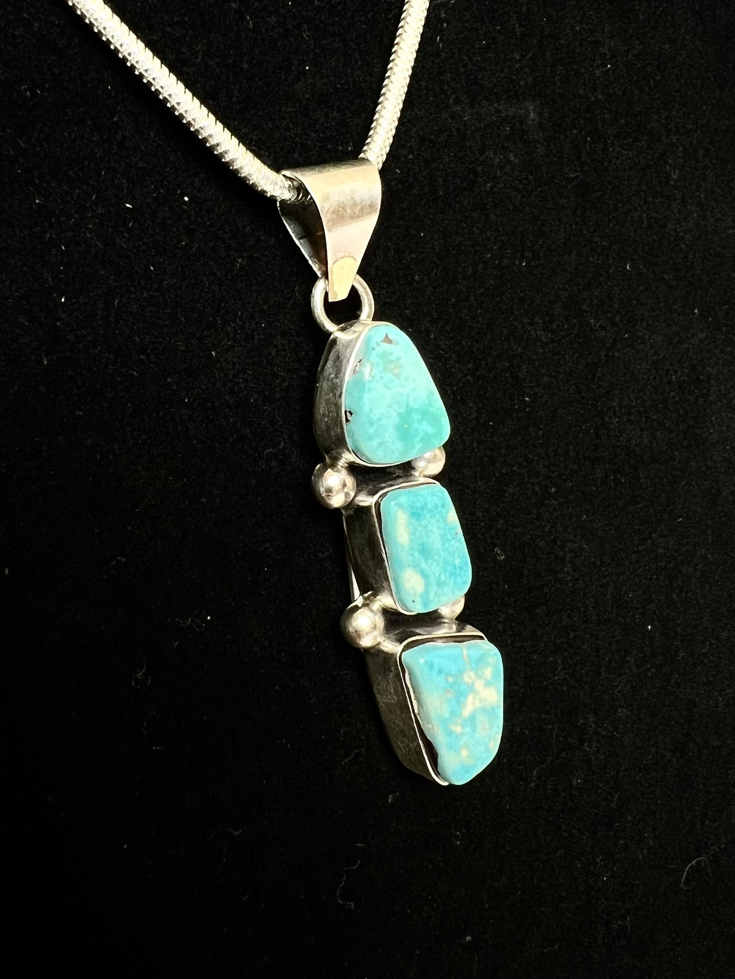 Three Stone Turquoise Pendant Necklace