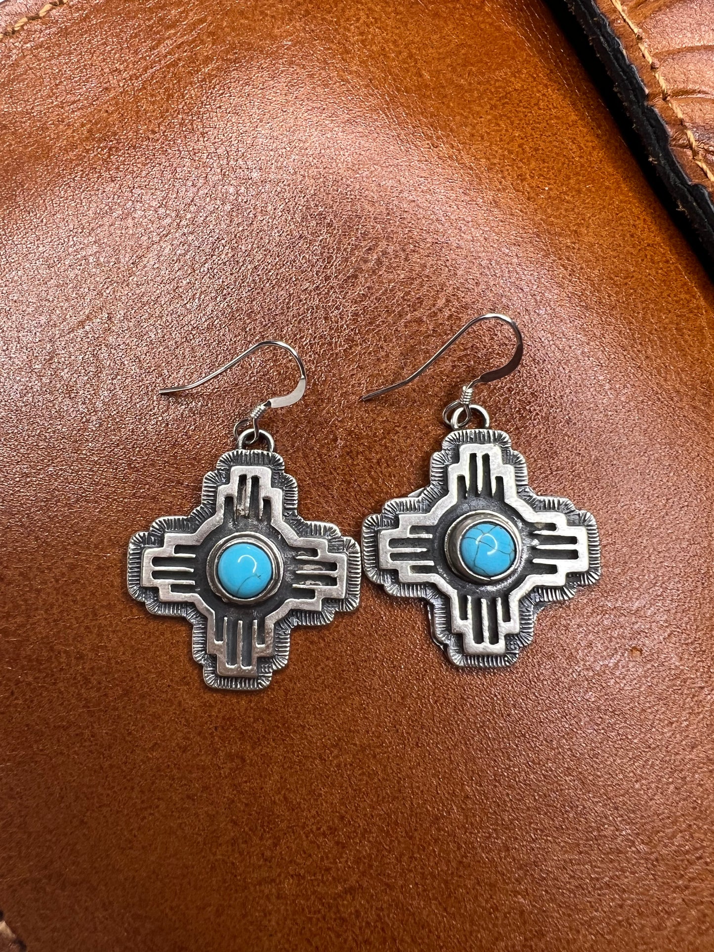 Zia Turquoise and Silver Dangle Earrings